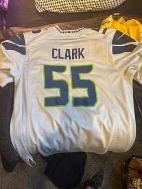 Seahawks #55 Clark Away Football Jersey - Grey & Navy with Neon Green Trim